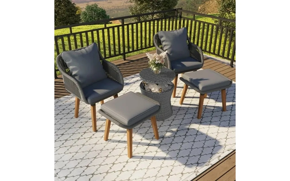 5 Piece Wicker Patio Furniture Set Rattan Patio Chair Set With Ottoman And Wicker Cool Bar Table Outdoor Furniture Set W