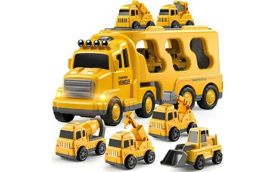 5-in-1 Construction Truck For 3-9 Year Old Boys And Girls - Friction Power Vehicle Car For Toddlers 1-3 Carrier For Kids