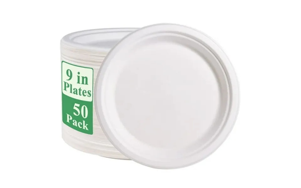 50 Pack Paper Plates 9 Inch 100% Compostable Plates Heavy-duty Disposable Paper Plates Bagasse Natural Biodegradable Eco