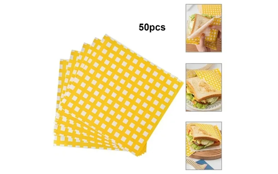 50pcs Baking Wrappers Oil Paper Packaging For Sandwich Bread Food Yellow Yiwei