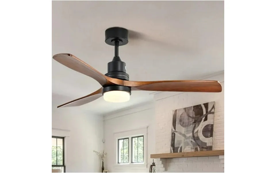 52in Ceiling Fan With Light And Remote Control 3 Carved Wood Fan Blade 3 Speeds Noiseless Brown Lj2582