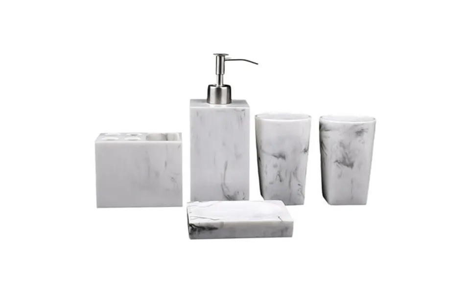 5x Bathroom Countertop Accessories Set White Toothbrush Holder Tumbler Cups