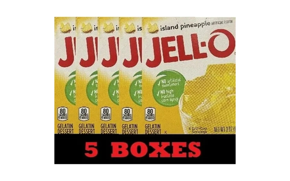 5x Jello Island Pineapple Gelatin Dessert 3 Oz Box Jell-o - 5 Boxes Bulk