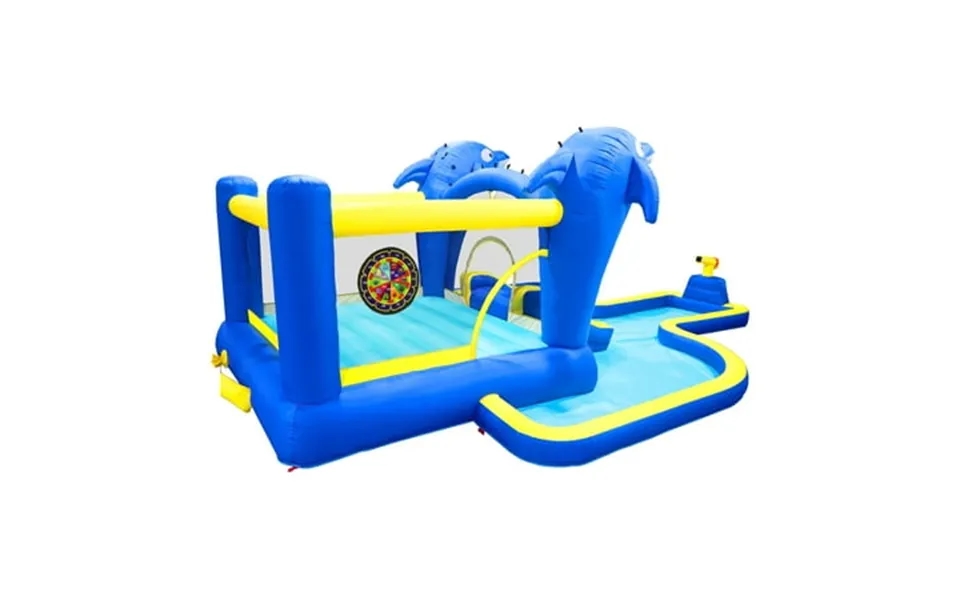 6 In1 Inflatable Slide Water Park Trampoline Bouncing House Outdoor Garden With Dolphin Sprinkler & Target Games & Baske
