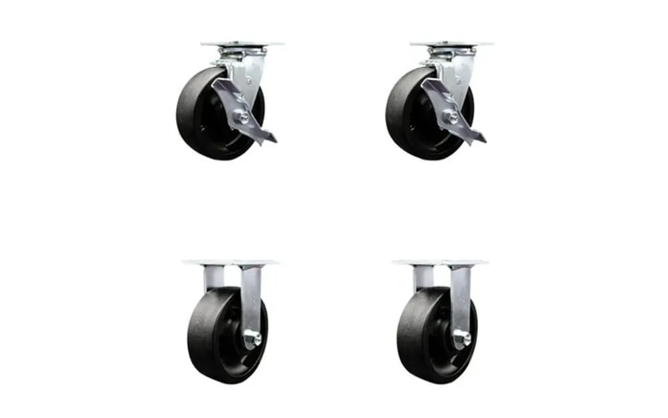 6 Inch Glass Filled Nylon Caster Set With Roller Bearings 2 Brakes 2 Rigid Scc