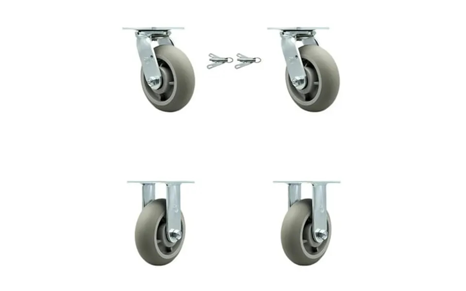 6 Inch Thermoplastic Rubber Caster Set With Roller Bearing 2 Swivel Lock 2 Rigid