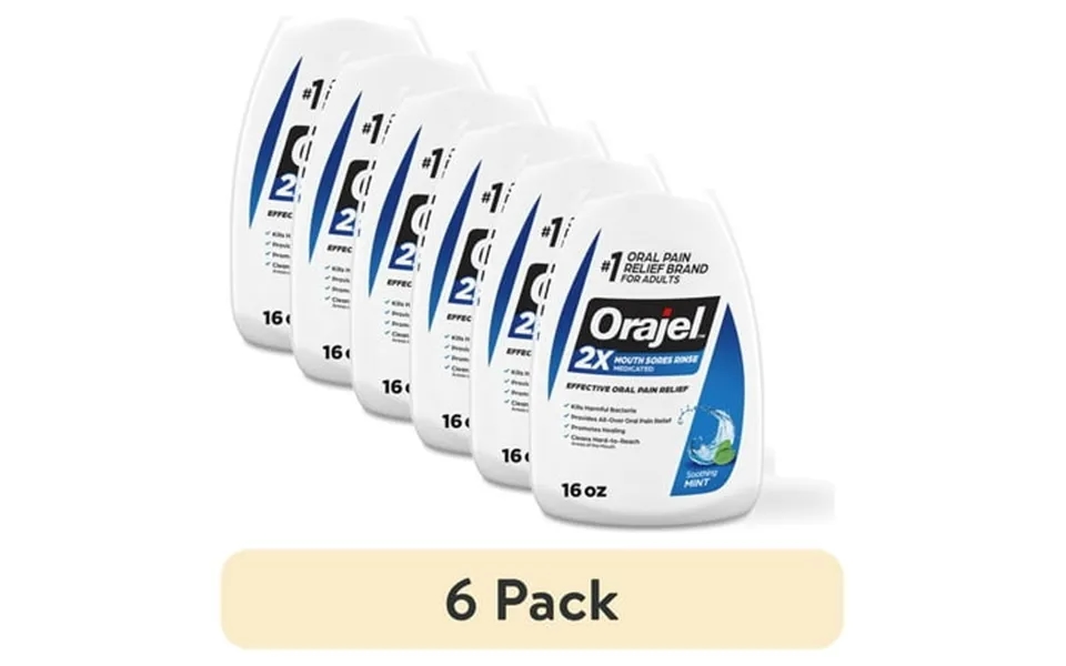6 Pack Orajel Antiseptic Mouth Sore Rinse For Canker Sores & Gum Irritation Kills Bacteria Mint 16 Oz