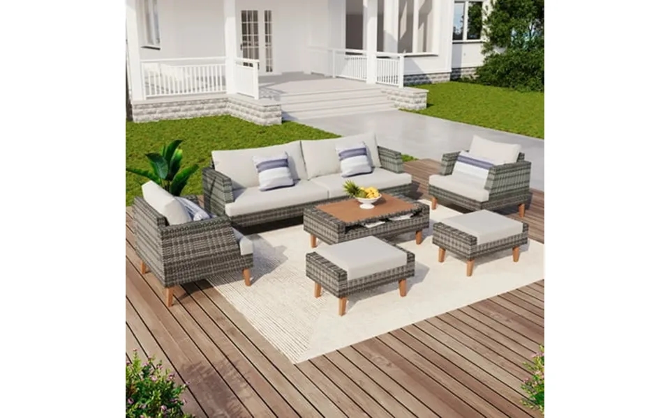 6 Pieces Wicker Patio Furniture Set Outdoor Conversation Set All Weather Pe Rattan Sectional Sofa Couch With Storage Tab