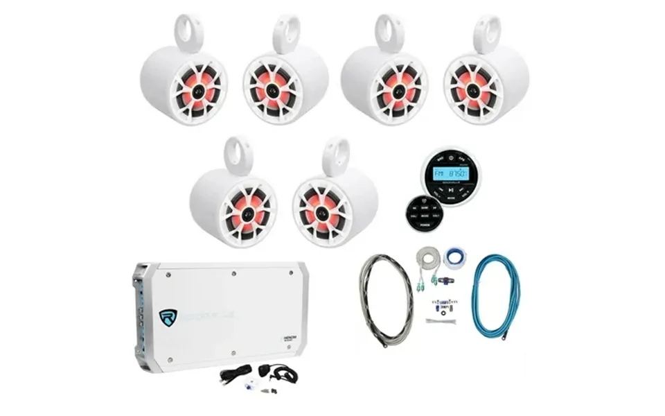 6 Rockville 6.5 700w Marine Wakeboard Led Speakers Receiver Amplifier Wires