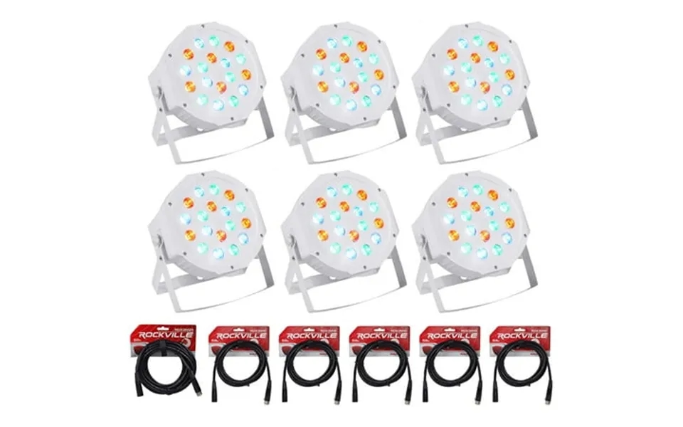 6 Rockville Rockpar50 Wht Led Rgb Par Can Dj Club Dmx Wash Lights Cables