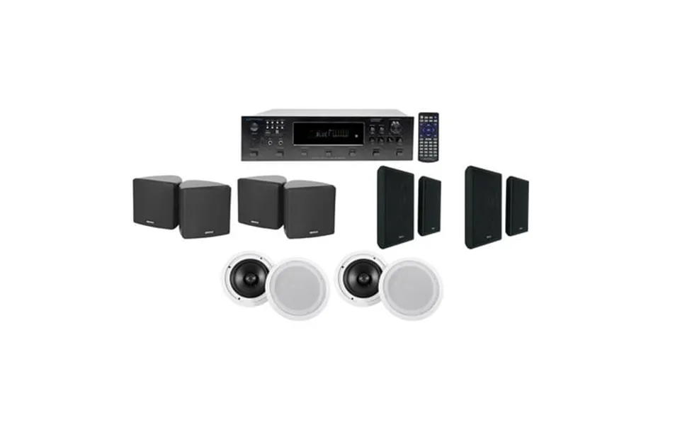 6-zone Receiver 4 Black 3.5 Cube Wall Ceiling Speakers For Restaurant Bar Cafe