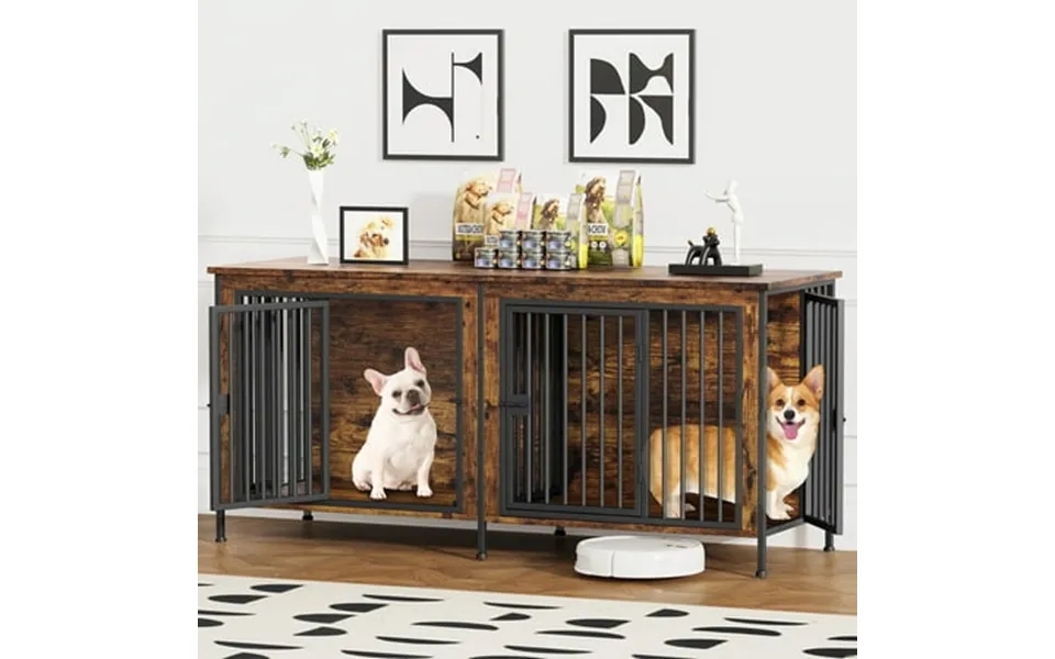 63 Dog Crate Furniture For 2 Pets Xl Wooden Double Dog Crate Furniture Tv Stand For Mideum Breed Durable And Sturdy Brow