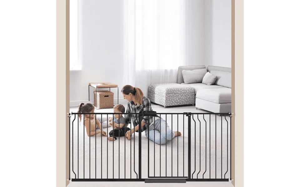 65.9-75.9 Extra Wide Baby Safety Gate Walk Thru Black Metal Gate