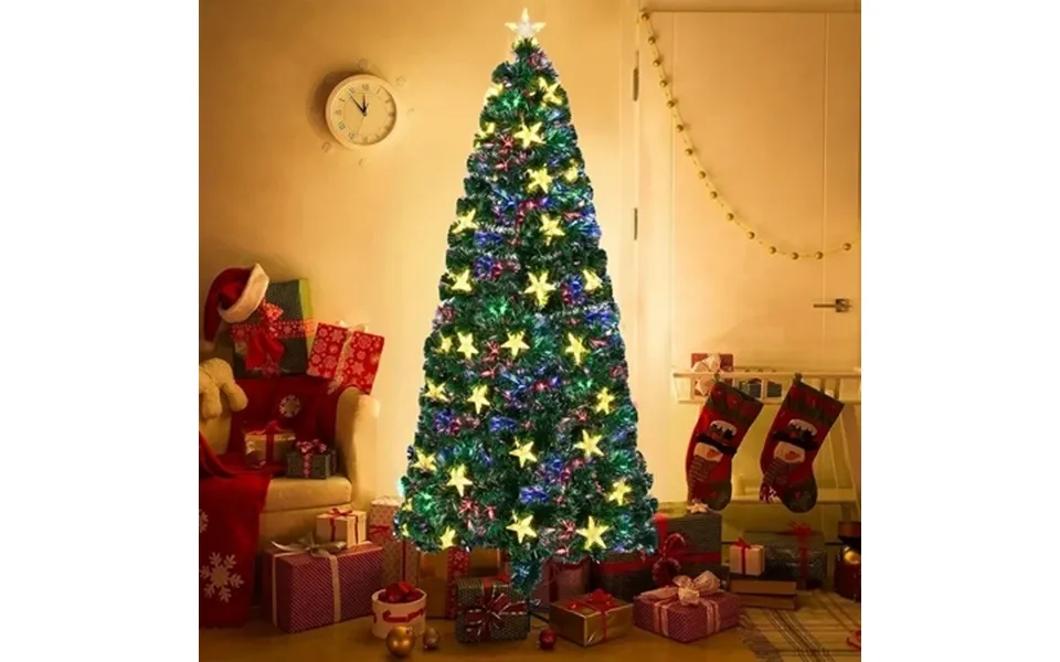 6ft Artificial Christmas Tree With Lights Pre-lit Décor Tree With Lighted Stars Hinged 185 Led Warm White Lights And Col