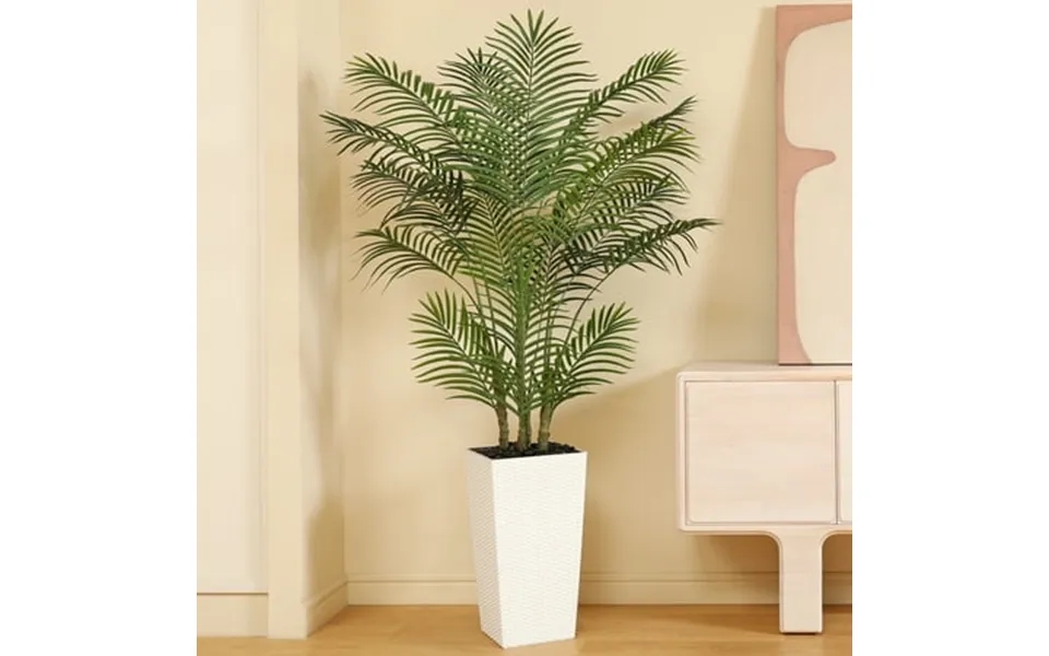 6ft Uv Resistant Artificial Palm Plant With White Tall Planter Pre Potted Fake Palm Plants For Indoor Outdoor Home Decor