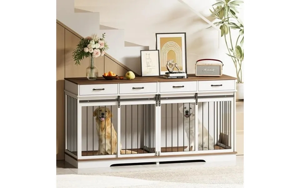 71 Extra Large Dog Crate Furniture Iceelf Steel Frame Dog Crates With 4 Drawers Divider Sliding Barn Door For Small Medi