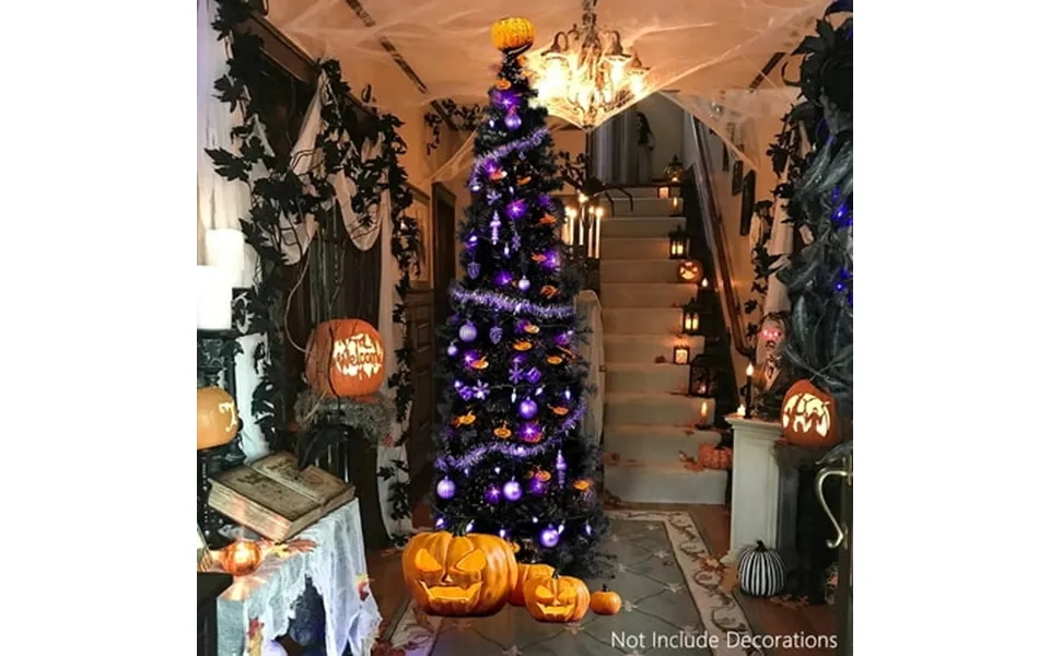 7.5 Feet Halloween Christmas Tree With 1000 Tips Artificial Black Collapsible Pencil Christmas Trees With Solid Metal Le