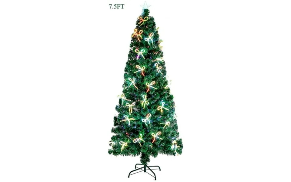 7.5ft Artificial Pencil Christmas Trees With Lights Pre-lit Xmas Trees With Bow Shape Color Changing Led Lighted Green C