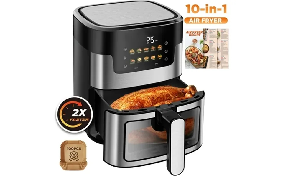 7.5qt Xl Air Fryer With View Window 10 Presets 95% Less Oil Dishwasher Safe Basket With 100 Free Liners Perfect For Fami