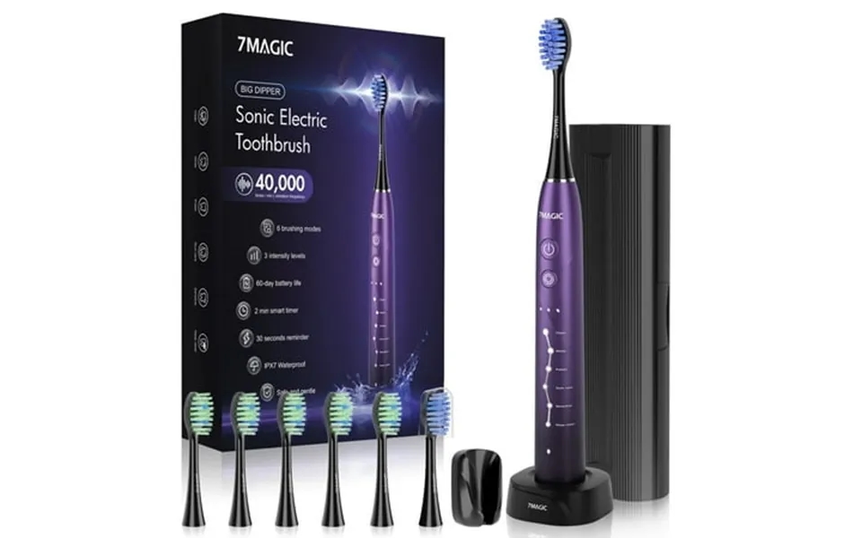 7magic Sonic Electric Toothbrush Adult Electric Toothbrush With 40000 Vpm Deep Clean 6 Modes 3 Intensities 6 Brush Heads
