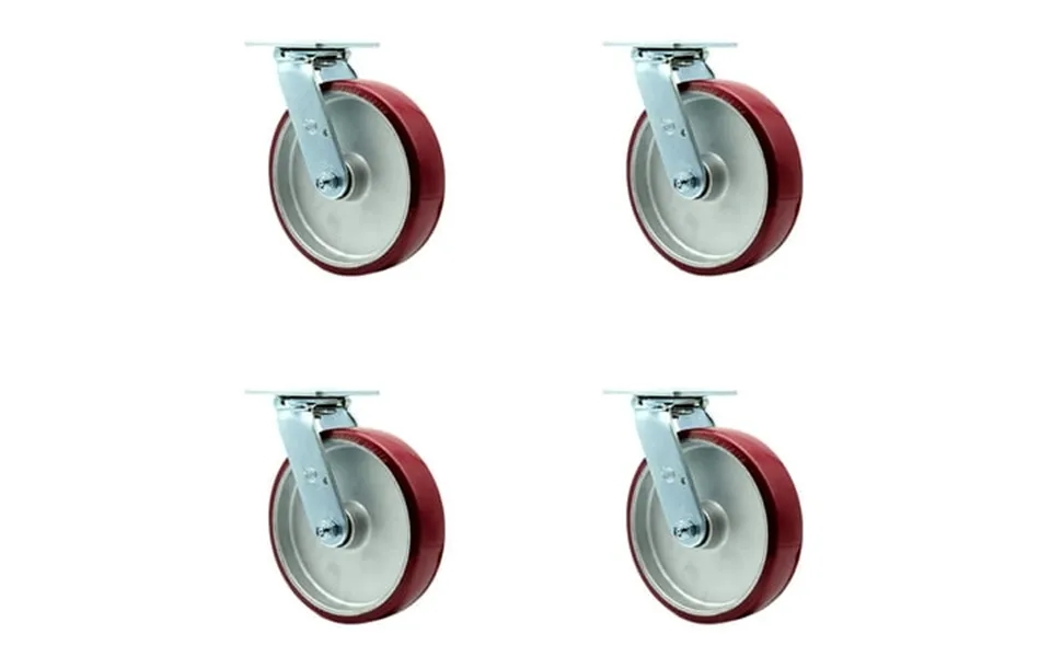 8 Inch Poly On Aluminum Swivel Caster Set With Roller Bearing And Swivel Lock