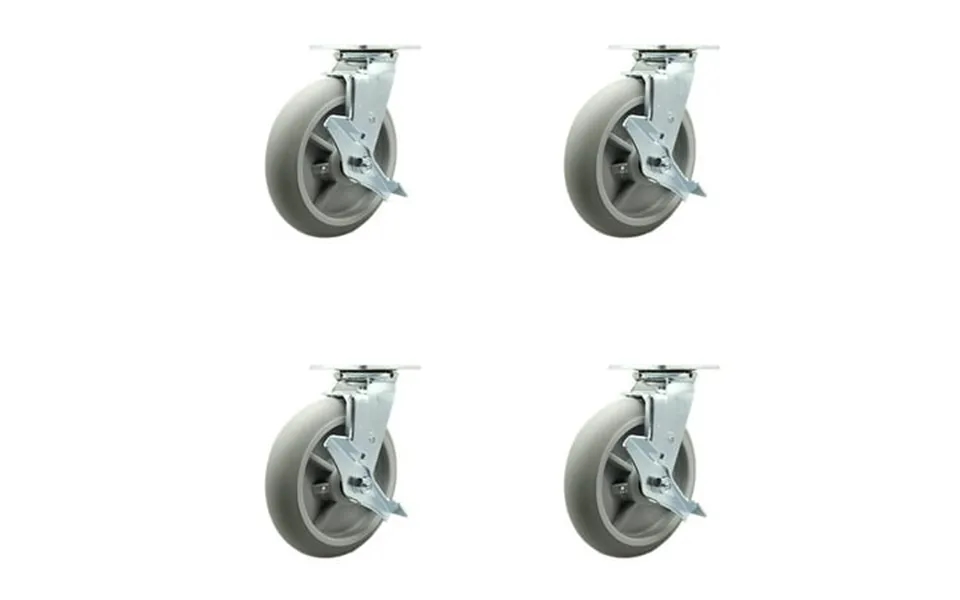 8 Inch Thermoplastic Rubber Caster Set With Roller Bearing And Brake Swivel Lock