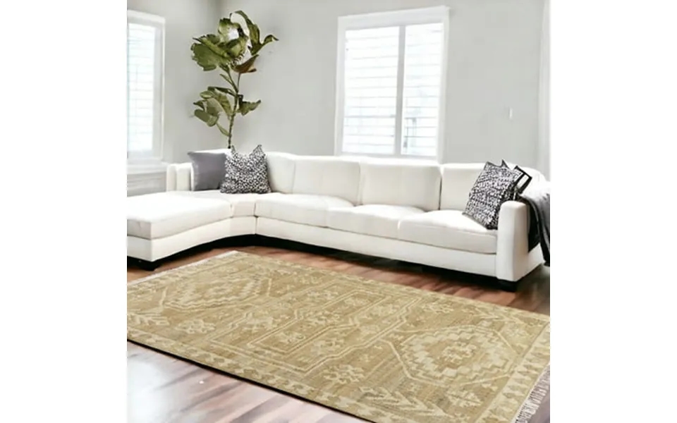8 Natural And Ivory Jute Medallion Hand Woven Runner Rug