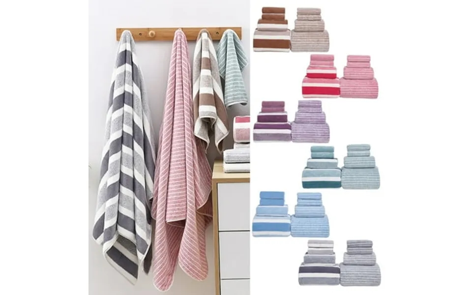 8 Pcs Stripe Pattern Large Bath Towel Oversized Bath Sheet-2 Bathroom Towels 2 Hand Towels 4 Washcloths Soft Towel Absor