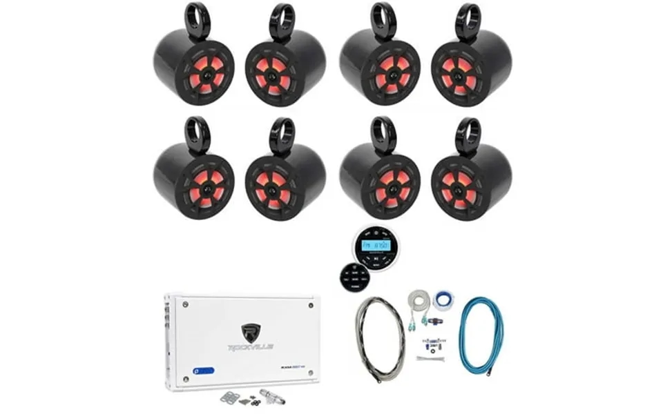 8 Rockville 6.5 700w Marine Wakeboard Led Speakers Receiver Amplifier Wires