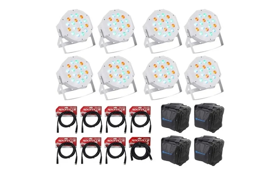 8 Rockville Fhb-118 Led Rgb Dmx Led Par Can Wash Lights 8 Cables And Carry Bags