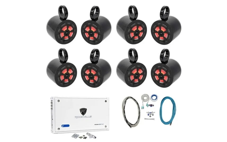 8 Rockville Rkl65mbw 6.5 700w Marine Wakeboard Led Speakers Amplifier Wires