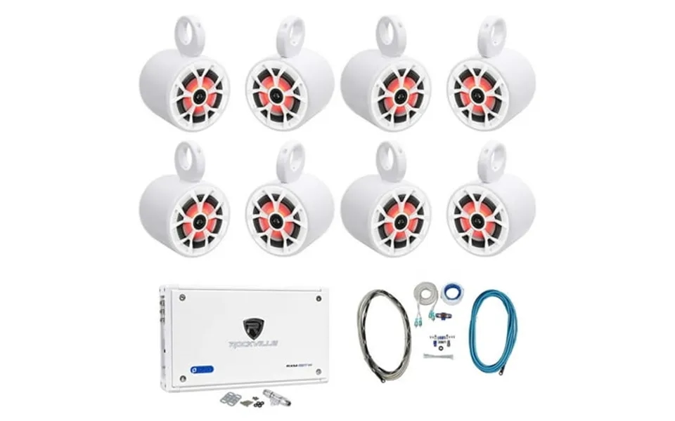 8 Rockville Rkl65mbw 6.5 700w Marine Wakeboard Led Speakers Amplifier Wires