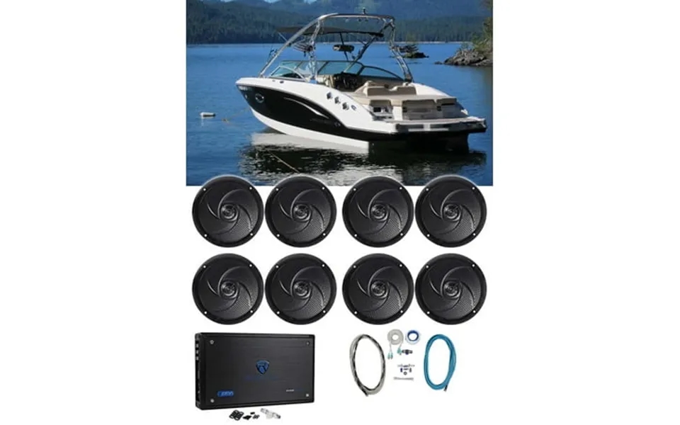 8 Rockville Rmc65b 6.5 Waterproof Marine Boat Speakers 8-channel Amplifier
