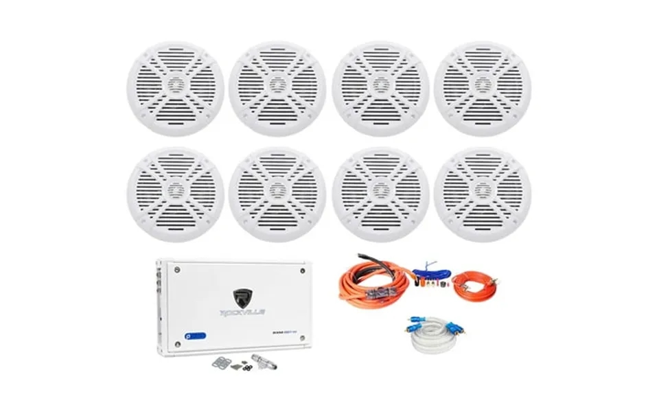 8 Rockville Rmsts80w 8 Marine Boat Speakers 8-channel Amplifier Amp Kit