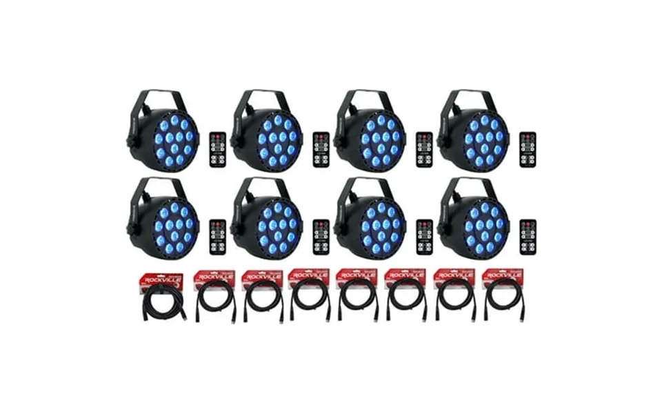 8 Rockville Rockpar Tri Led Rgb Par Cans Dj Black Dmx Wash Lights Remotes Cables