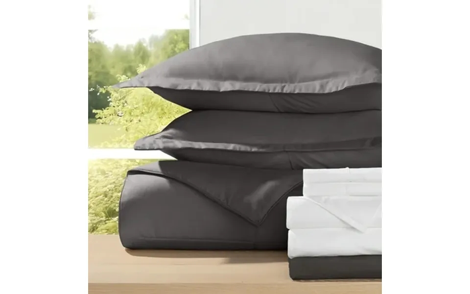 8-piece Bedding Bundle With Comforter Set Bed Sheets & Bed Skirt In Gray Ultra Soft Microfiber For Full Size Beds