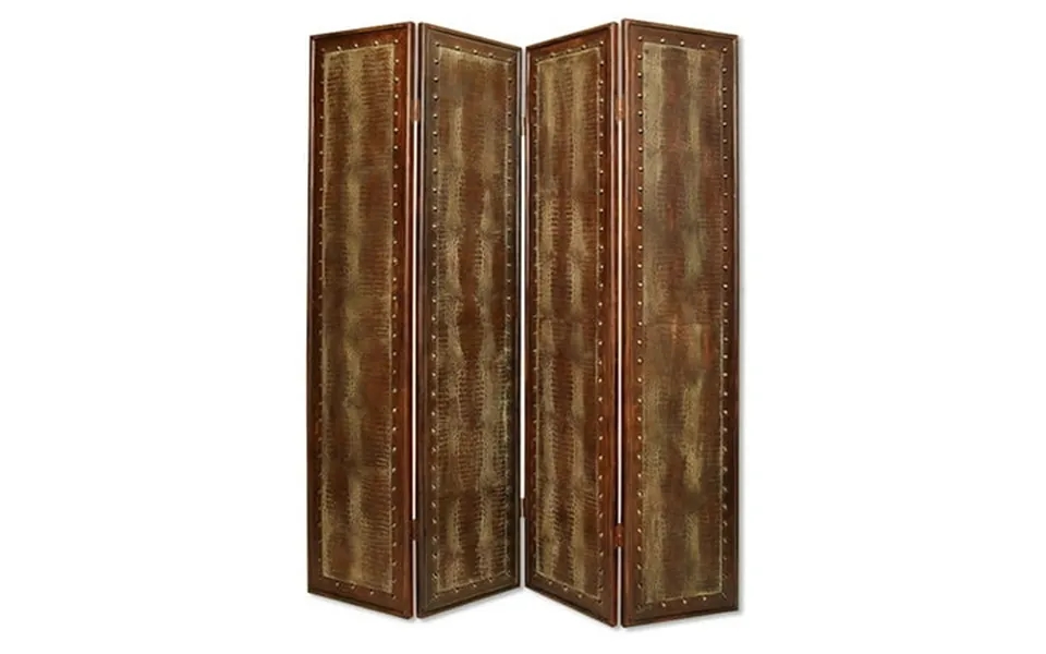 84 Brown Faux Leather Folding Four Panel Screen Room Divider