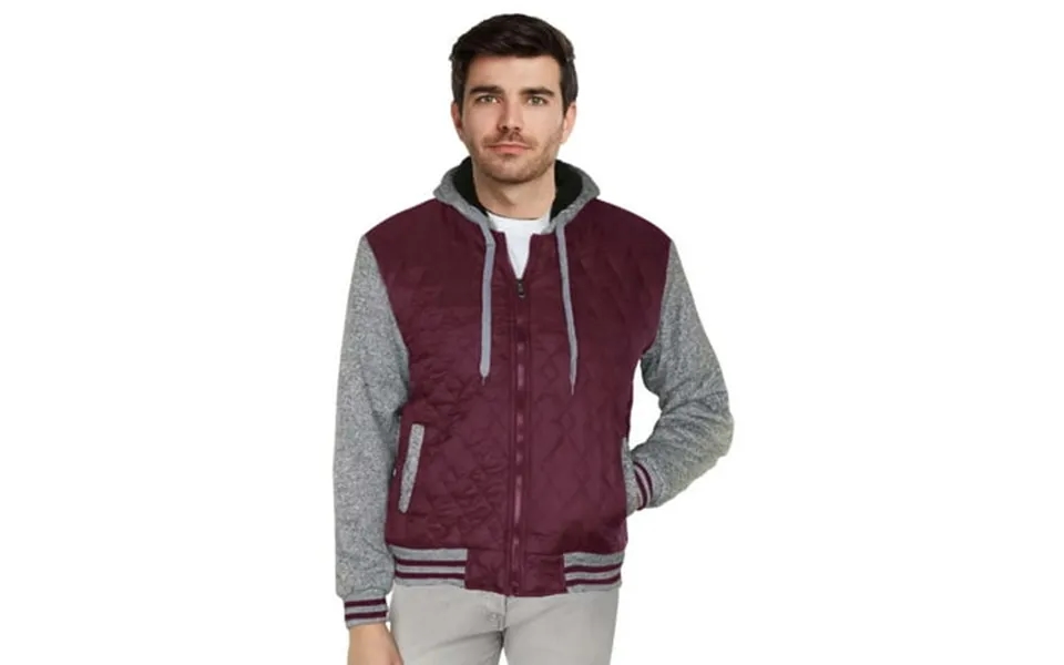 9 Crowns Varsity Quilted Sherpa Hooded Jacket Burgundy Light Grey Xx-large