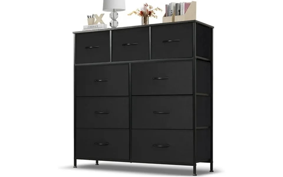 9 Drawer Dresser Wide Chest Of Drawers Nightstand Storage Tower Storage Dresser Fabric Dresser With Wood Top For Living