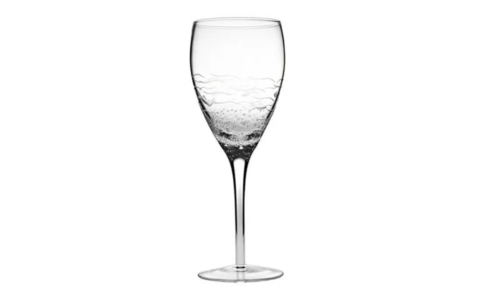 9 In. Cut Fish & Bubbles Wine Glass Clear