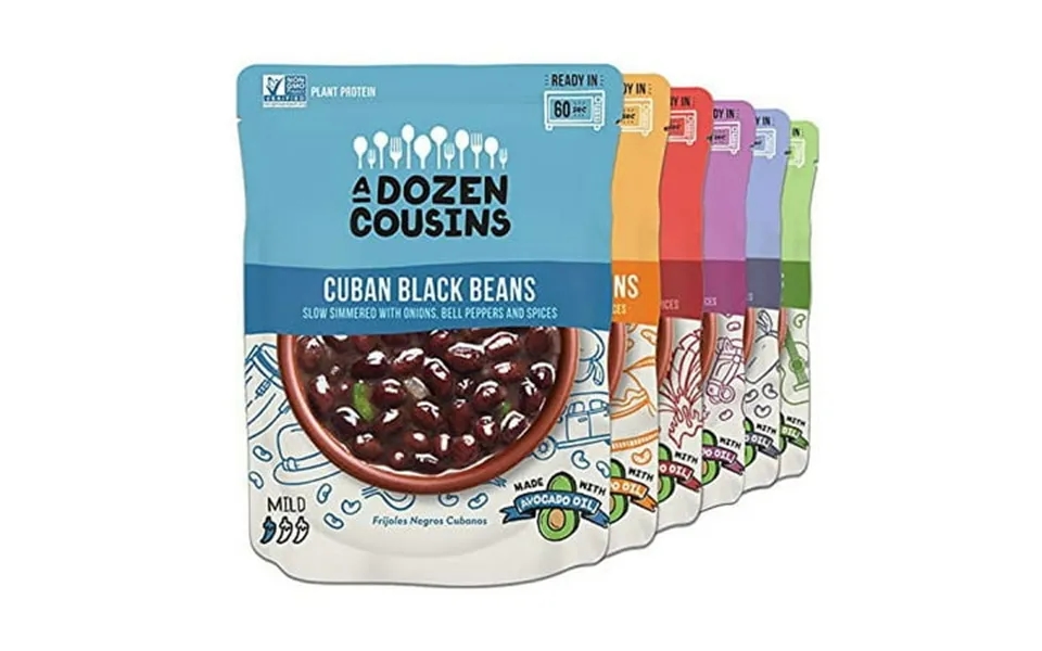 A Dozen Cousins Seasoned Microwave Beans Variety Pack - Black Beans Garbanzo Beans Refried Beans And More