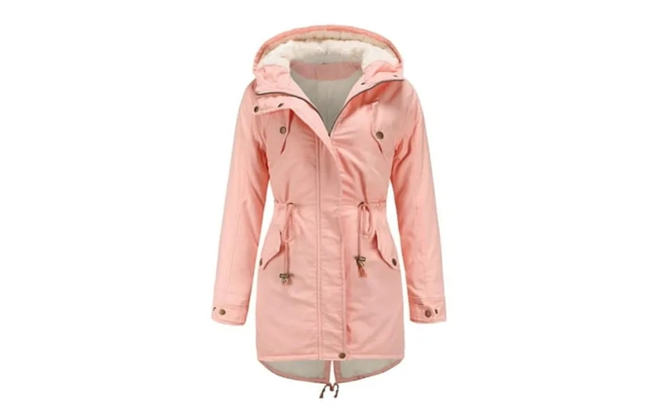 Abcnature Women Drawstring Hoodie Coat Warm Inside Fleece Padded Coat Slim Zipper Coat Pink Xl