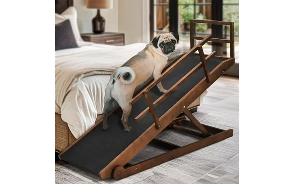Aboron Adjustable Height 45.2 Long Wooden Pet Ramp Black 200 Lb Limit