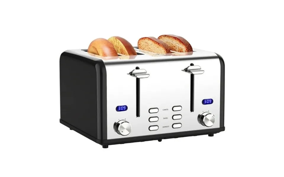 Absoke 4 Slice Toaster With Stainless Steel Extra Wide Slots And Lcd Timer Display Dual Control Panel 6 Color Bread Sett