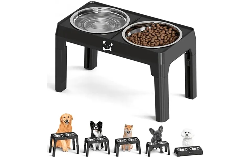 Absoke Elevated Dog Bowls - 5 Heights Adjustable Raised Dog Food Bowls With 2 Stainless Steel For Small Medium Large Dog