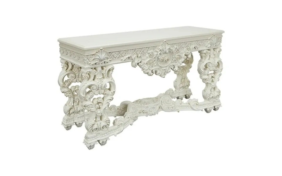 Acme Adara Wooden Top Sofa Table With Floral Legs In Antique White