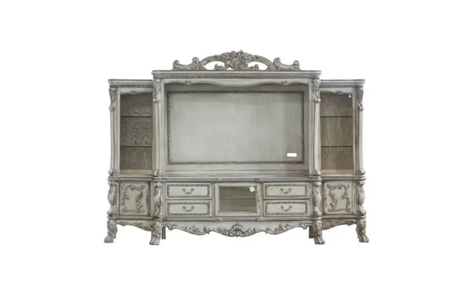 Acme Dresden Wooden Entertainment Center With Bridge In Vintage Bone White