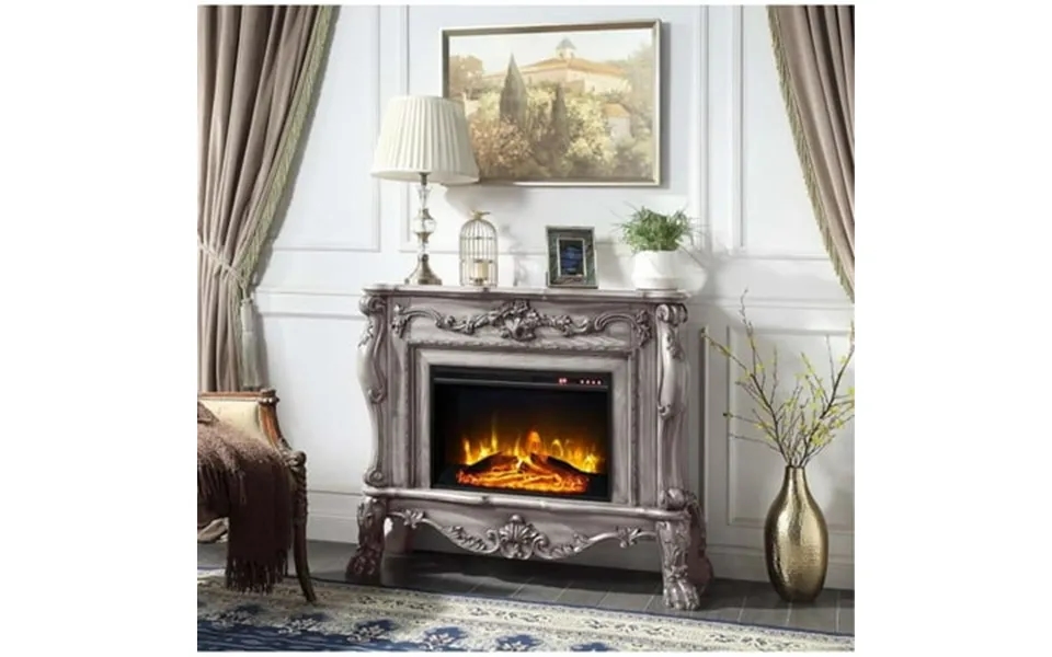 Acme Furniture Dresden Freestanding Electric Fireplace Vintage Bone White Finish 1pc 1ctn