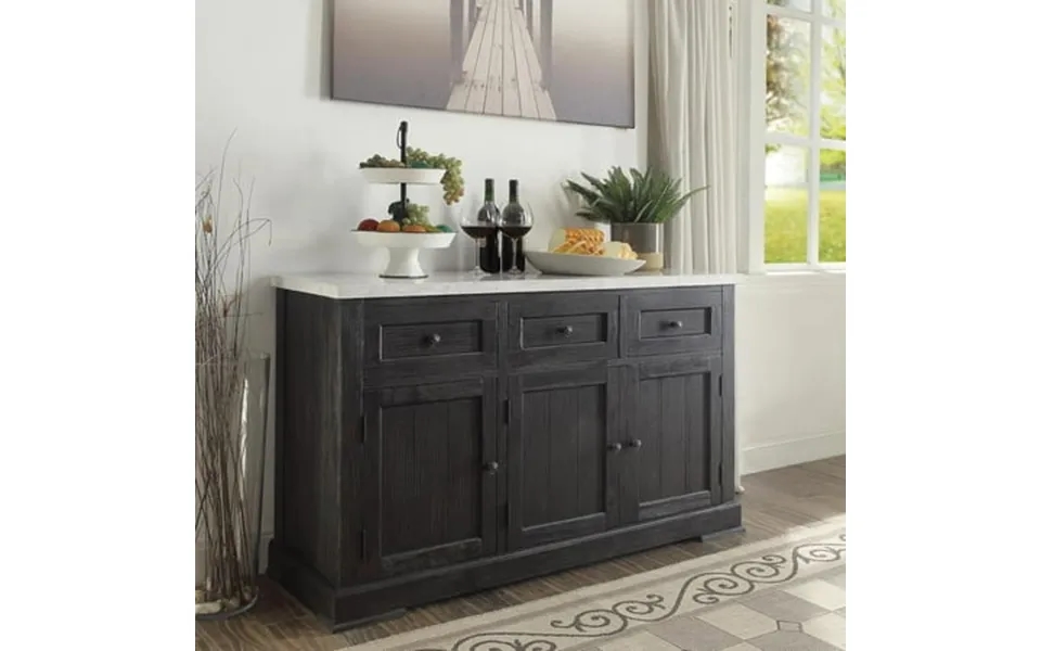 Acme Nolan Server In White Marble And Salvage Dark Oak