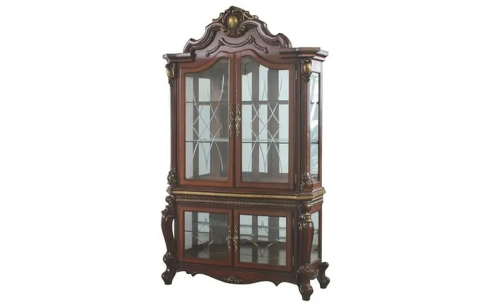 Acme Picardy Wooden Curio Cabinet With Glass Doors In Cherry Oak